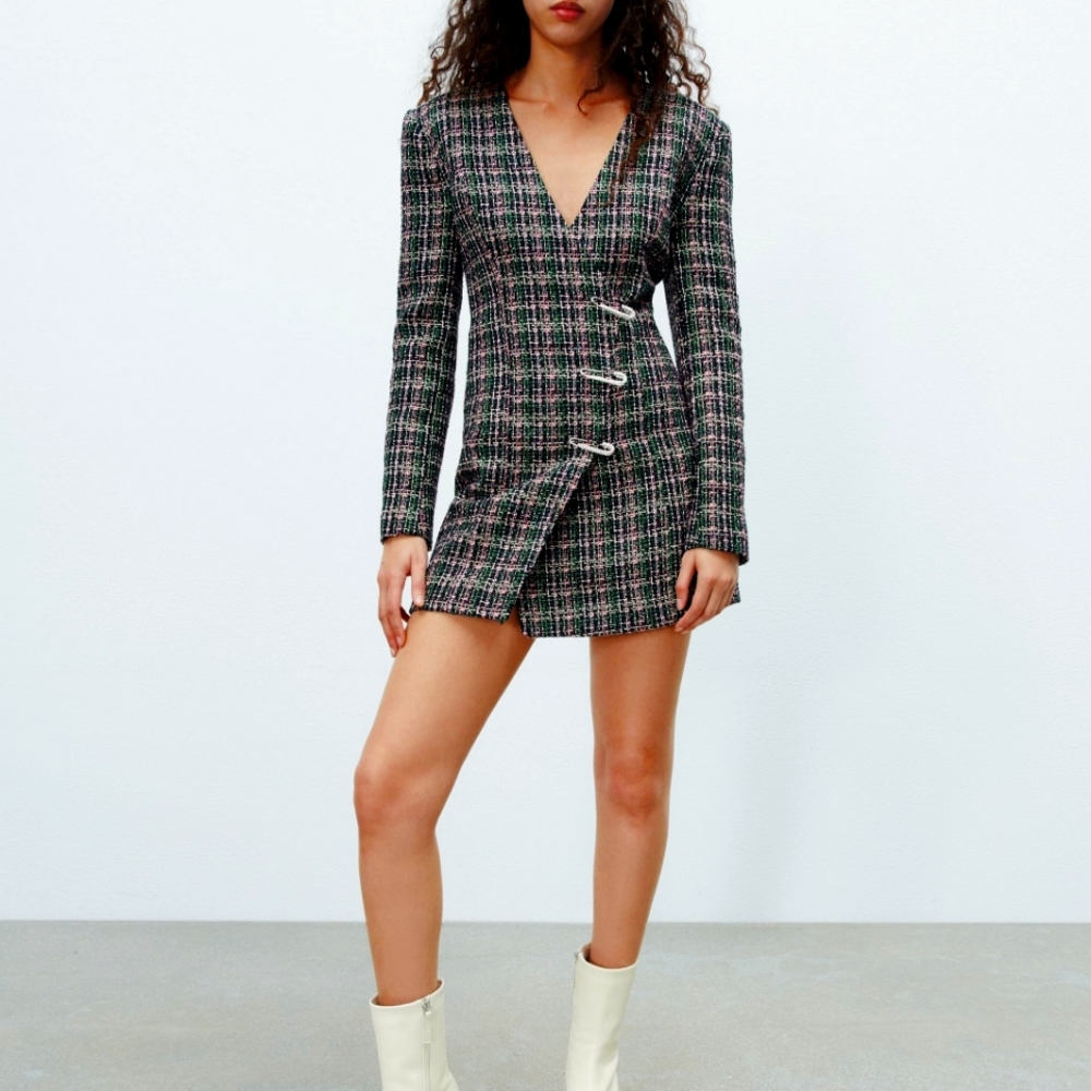 Zara Tweed Structured Blazer Dress NWT